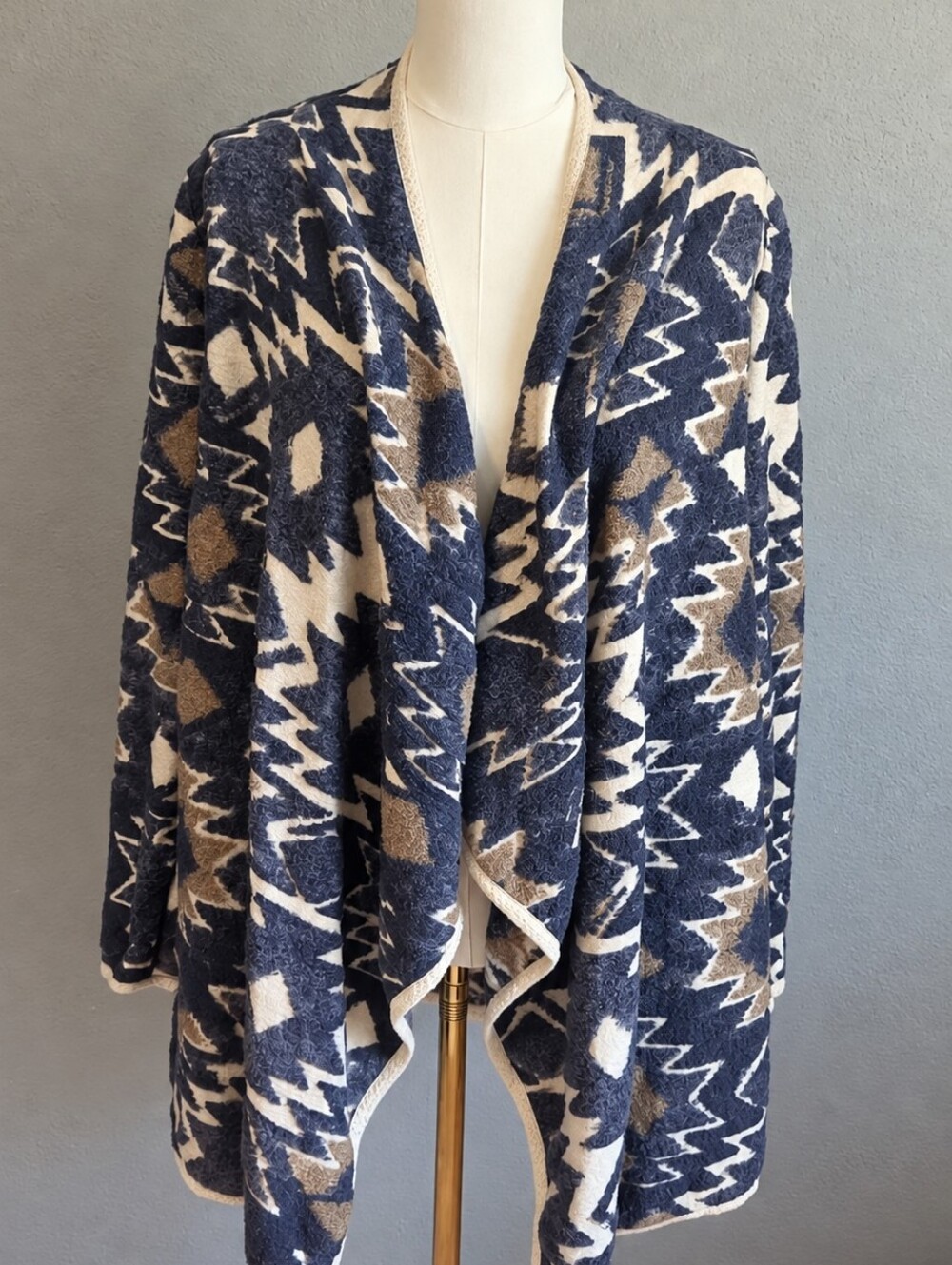 Lucky Brand Shawl Cardigan Small Blue Aztec Southwestern Open Front